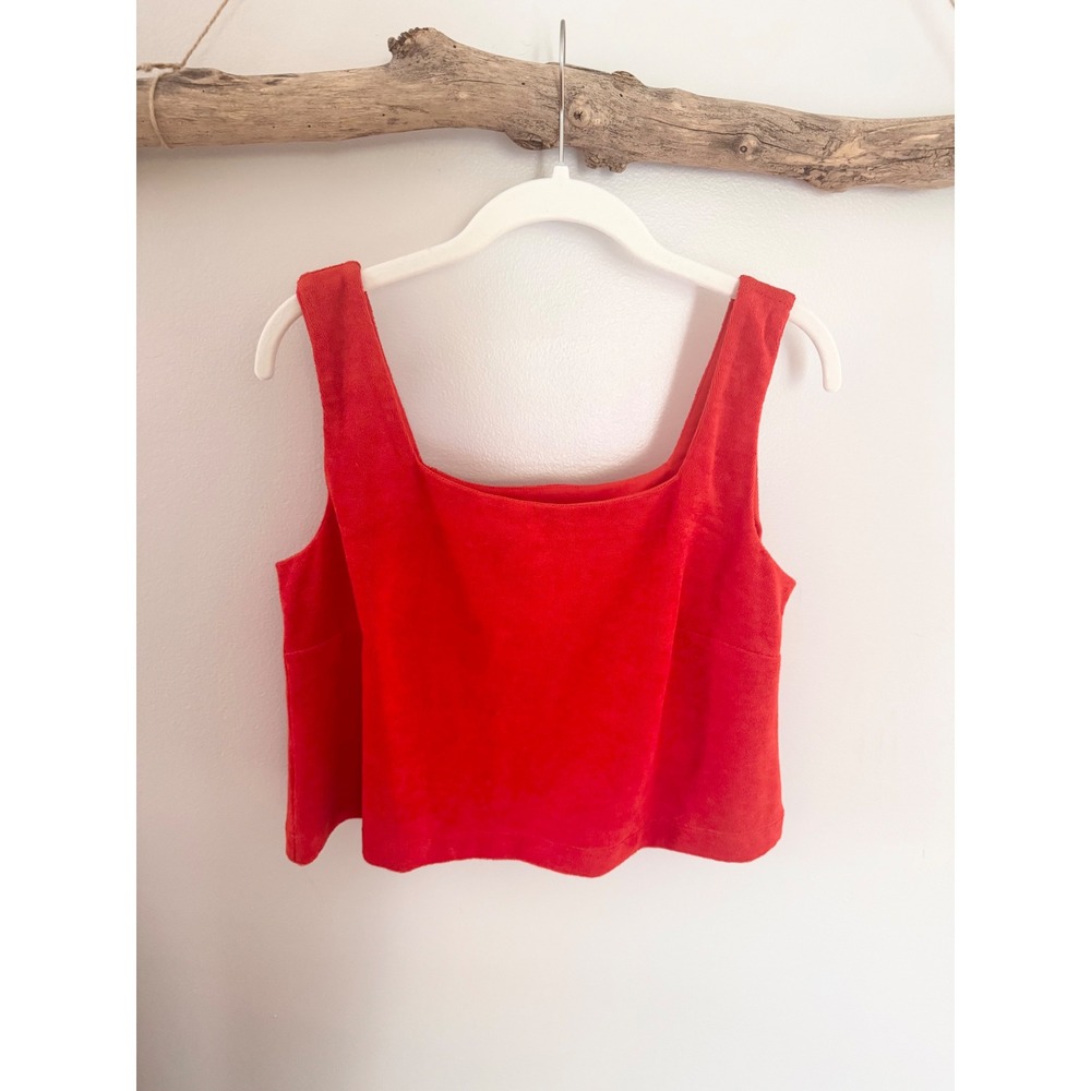 Loft Beach Women Red Terry Cloth Square Neck Sleeveless Crop Top Small
